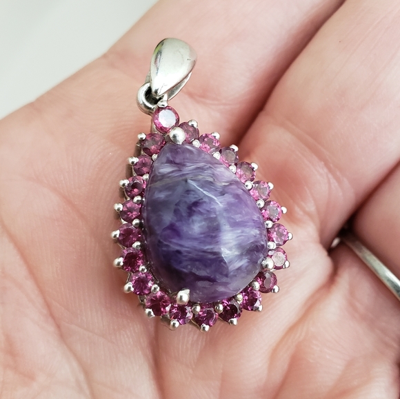 Jewelry - Charoite & Pink Sapphire sterling silver pendant